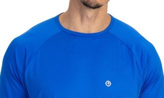 camisa masculina raglan gola redonda longa dry azul frente